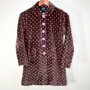 Mini Boden Brown And Purple Polka Dot Velvet Coat 11-12Y